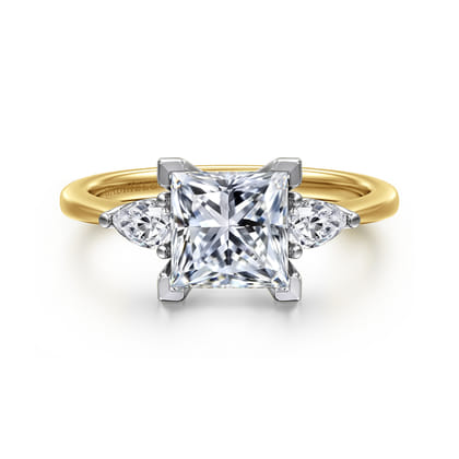 Sima - 14K White-Yellow Gold Princess Cut Three Stone Diamond Engagement Ring