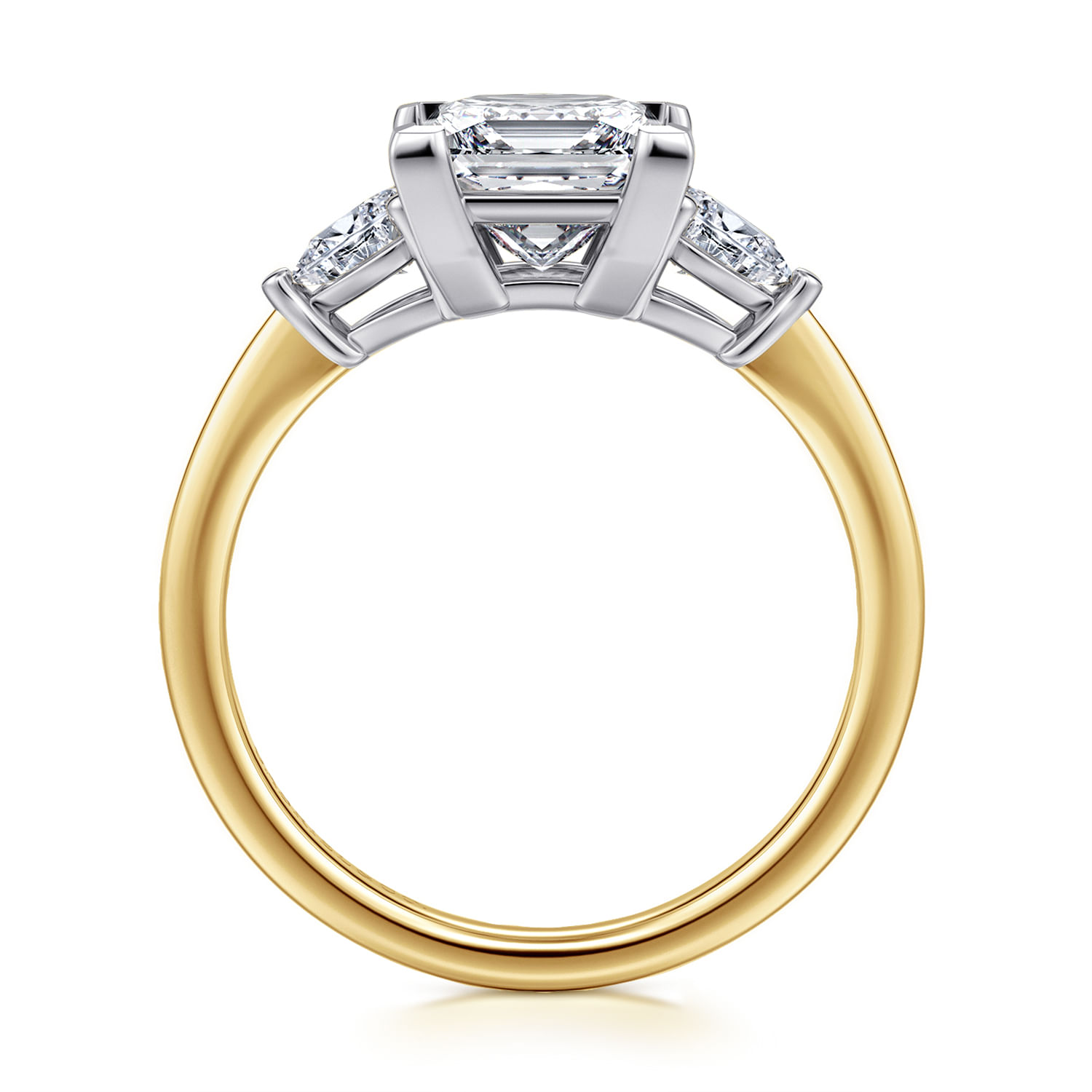 Sima - 14K White-Yellow Gold Princess Cut Three Stone Diamond Engagement Ring