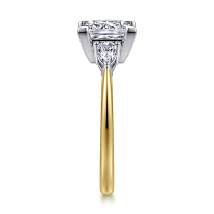 Sima - 14K White-Yellow Gold Princess Cut Three Stone Diamond Engagement Ring