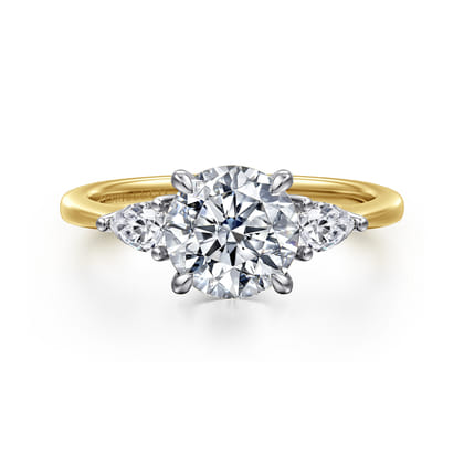 Sima - 14K White-Yellow Gold Round Three Stone Diamond Engagement Ring
