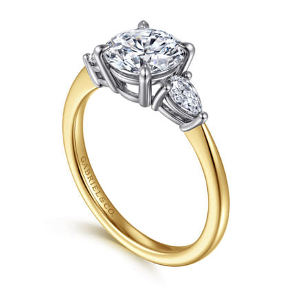Sima - 14K White-Yellow Gold Round Three Stone Diamond Engagement Ring