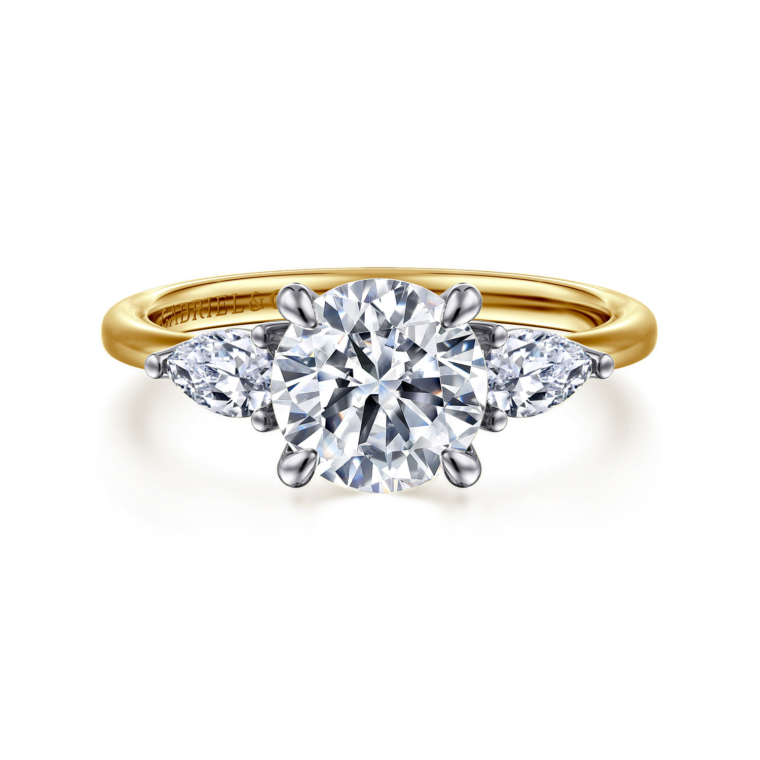 Sima - 14K White-Yellow Gold Round Three Stone Diamond Engagement Ring