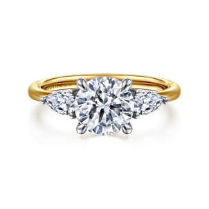 Sima - 14K White-Yellow Gold Round Three Stone Diamond Engagement Ring