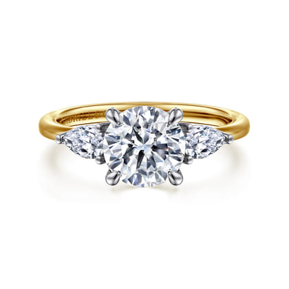Sima - 14K White-Yellow Gold Round Three Stone Diamond Engagement Ring