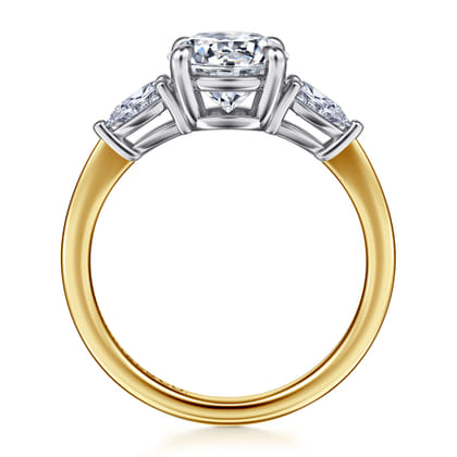 Sima - 14K White-Yellow Gold Round Three Stone Diamond Engagement Ring
