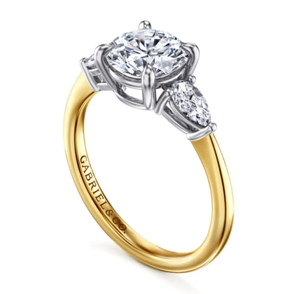 Sima - 14K White-Yellow Gold Round Three Stone Diamond Engagement Ring