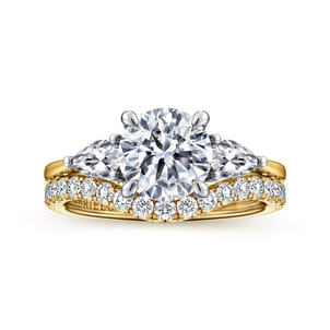 Sima - 14K White-Yellow Gold Round Three Stone Diamond Engagement Ring