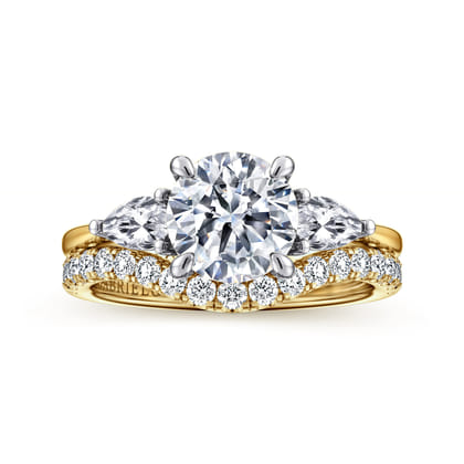 Sima - 14K White-Yellow Gold Round Three Stone Diamond Engagement Ring
