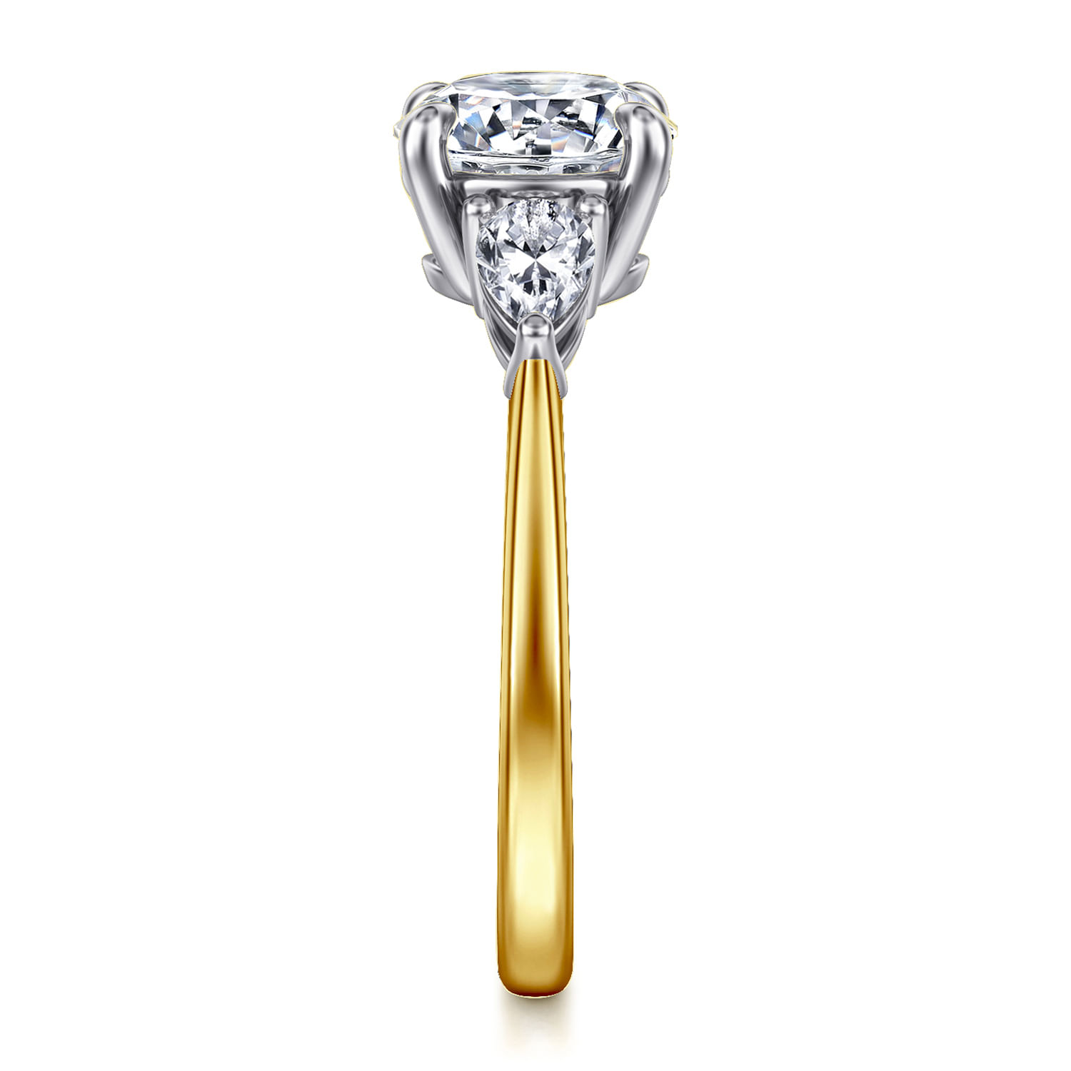 Sima - 14K White-Yellow Gold Round Three Stone Diamond Engagement Ring