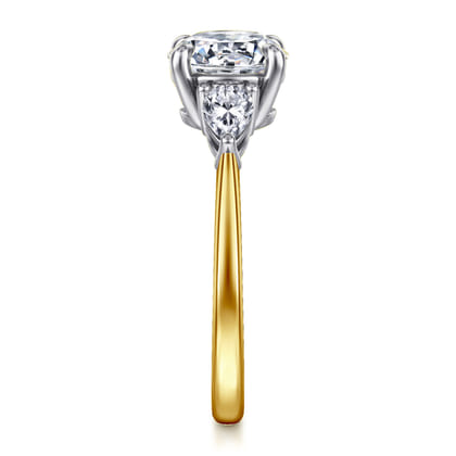 Sima - 14K White-Yellow Gold Round Three Stone Diamond Engagement Ring