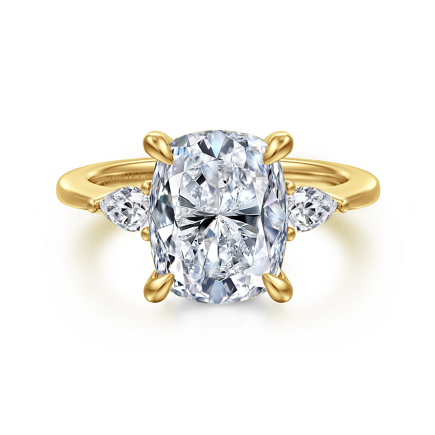 Sima - 14K Yellow Gold Elongated Cushion Three Stone Diamond Engagement Ring