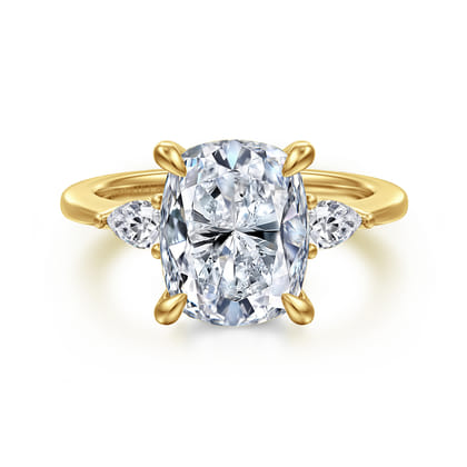 Sima - 14K Yellow Gold Elongated Cushion Three Stone Diamond Engagement Ring