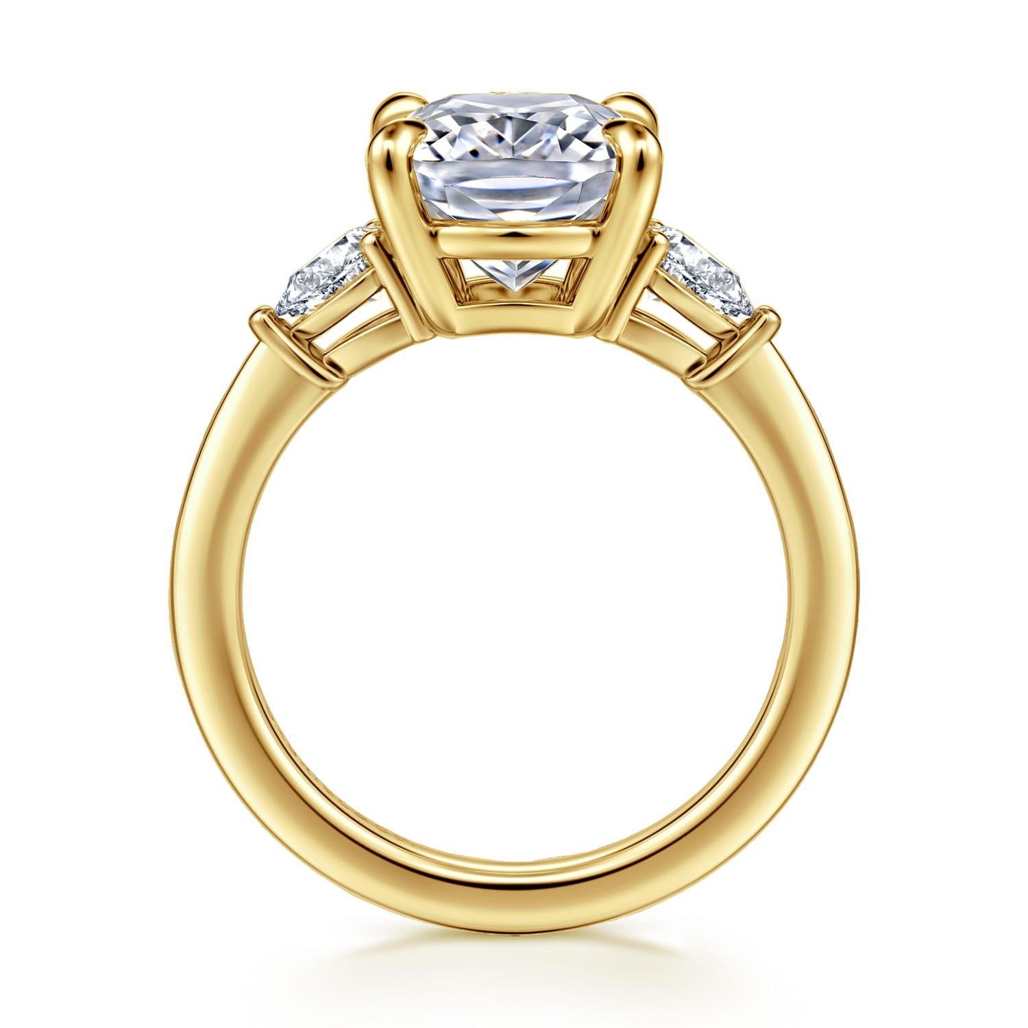 Sima - 14K Yellow Gold Elongated Cushion Three Stone Diamond Engagement Ring