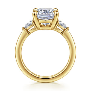 Sima - 14K Yellow Gold Elongated Cushion Three Stone Diamond Engagement Ring