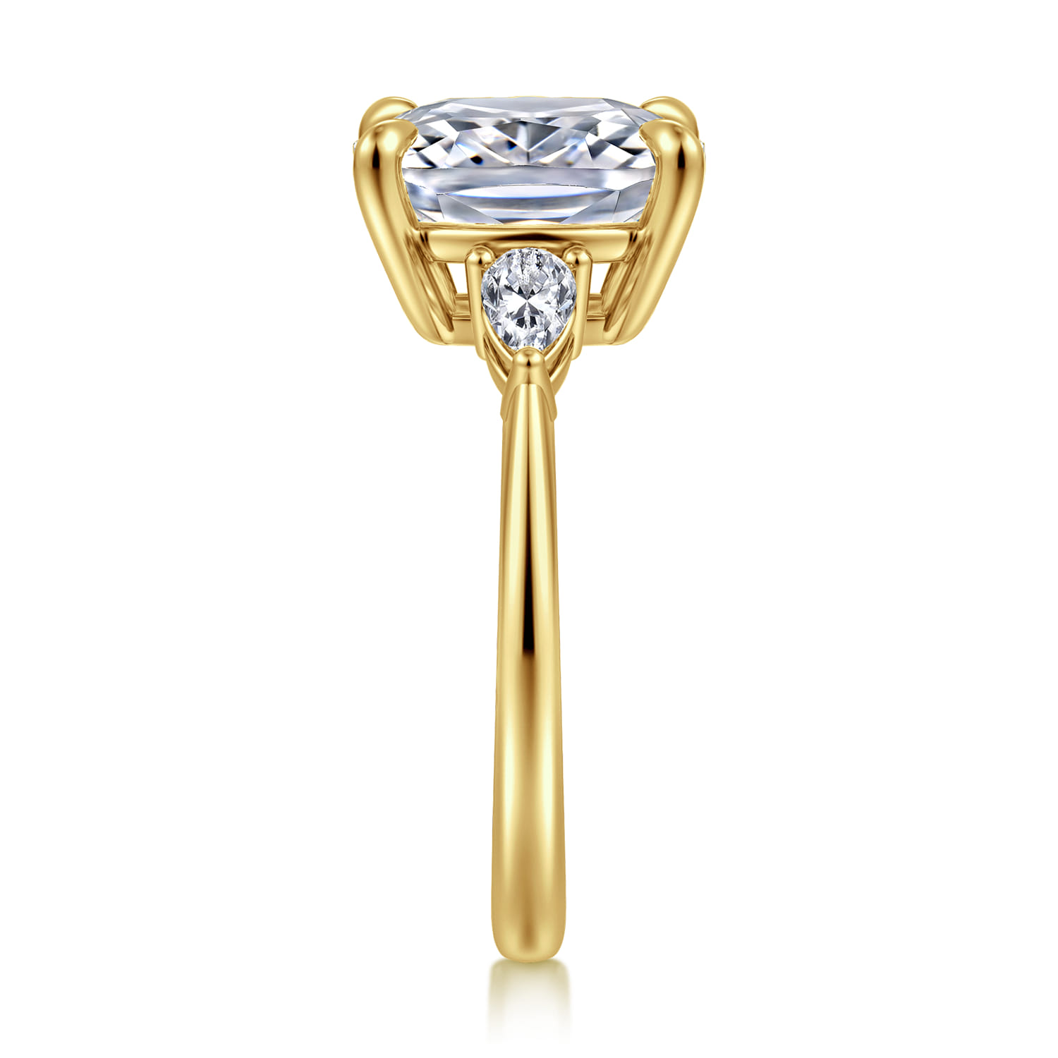 Sima - 14K Yellow Gold Elongated Cushion Three Stone Diamond Engagement Ring