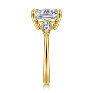 Sima - 14K Yellow Gold Elongated Cushion Three Stone Diamond Engagement Ring