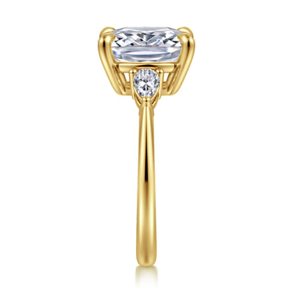 Sima - 14K Yellow Gold Elongated Cushion Three Stone Diamond Engagement Ring