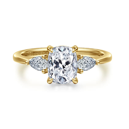 Sima - 14K Yellow Gold Elongated Cushion Three Stone Diamond Engagement Ring