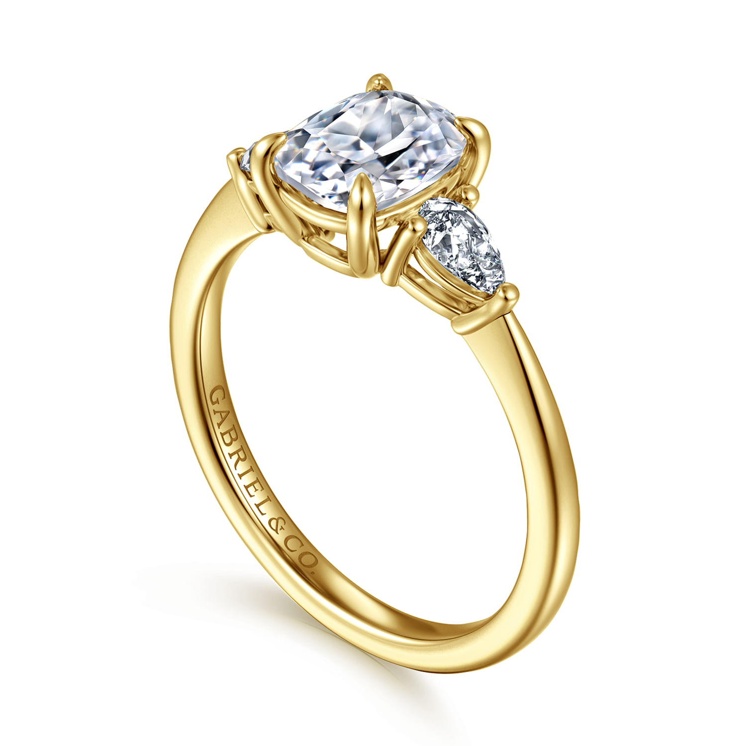 Sima - 14K Yellow Gold Elongated Cushion Three Stone Diamond Engagement Ring