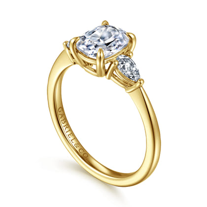 Sima - 14K Yellow Gold Elongated Cushion Three Stone Diamond Engagement Ring