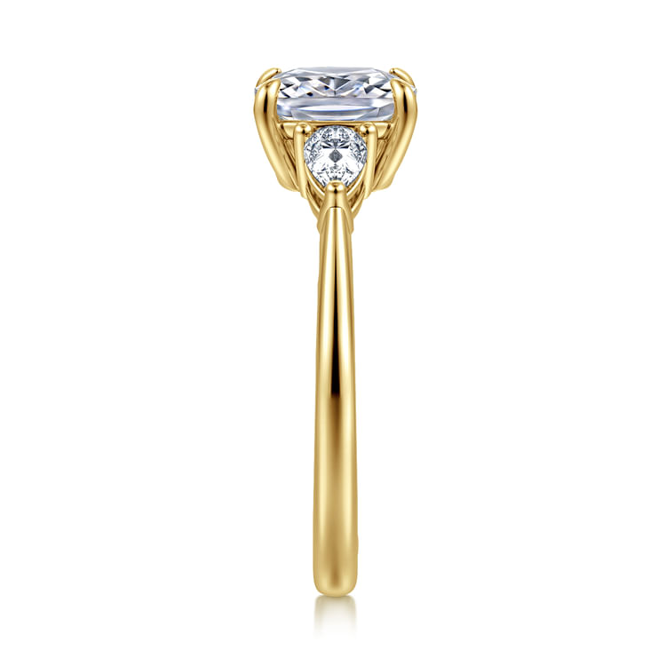 Sima - 14K Yellow Gold Elongated Cushion Three Stone Diamond Engagement Ring