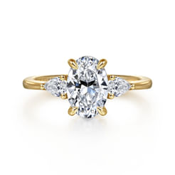 14K Yellow Gold Oval Three Stone Diamond Engagement Ring