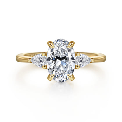 Sima - 14K Yellow Gold Oval Three Stone Diamond Engagement Ring