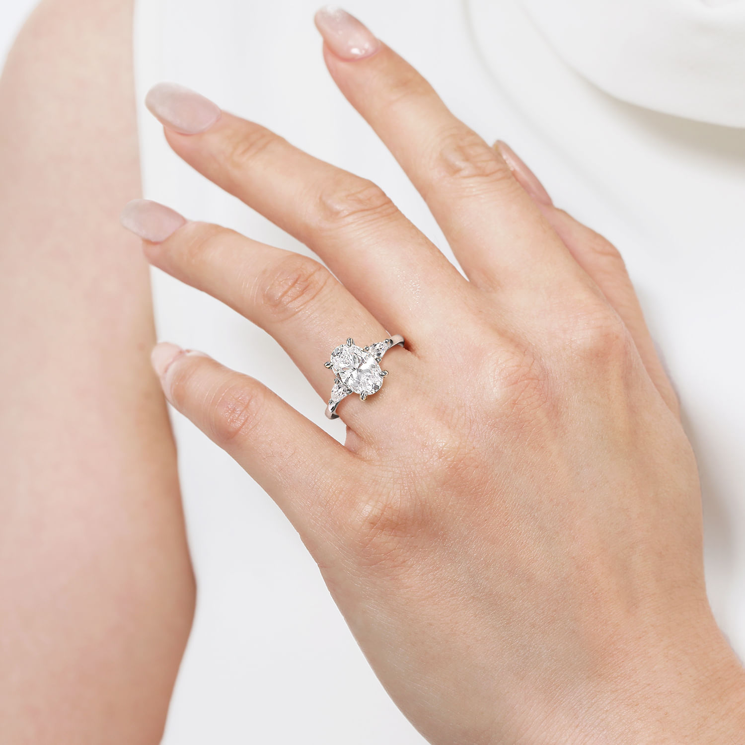 Sima - Platinum Oval Three Stone Diamond Engagement Ring