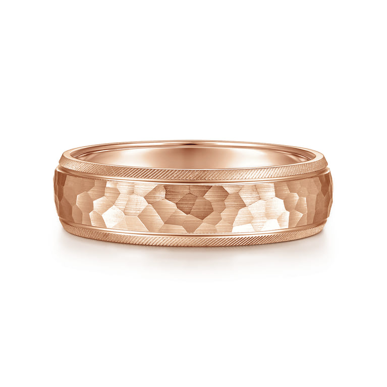 Simon - 14K Rose Gold 6mm - Men's Wedding Band in Hammered Finish - Shot 1