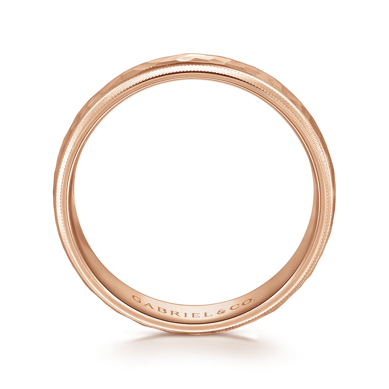 Simon - 14K Rose Gold 6mm - Men's Wedding Band in Hammered Finish - Shot 2
