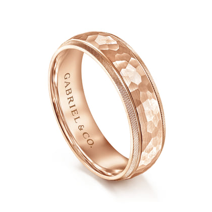 Simon - 14K Rose Gold 6mm - Men's Wedding Band in Hammered Finish
