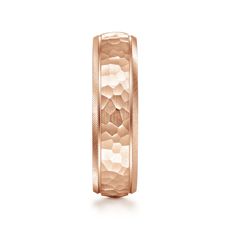 Simon - 14K Rose Gold 6mm - Men's Wedding Band in Hammered Finish - Shot 4