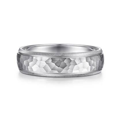 Simon - 14K White Gold 6mm - Men's Wedding Band in Hammered Finish