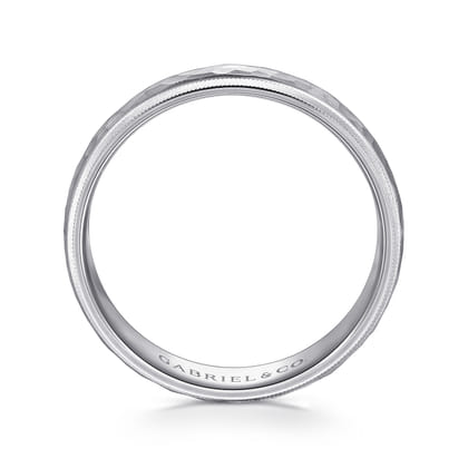 Simon - 14K White Gold 6mm - Men's Wedding Band in Hammered Finish