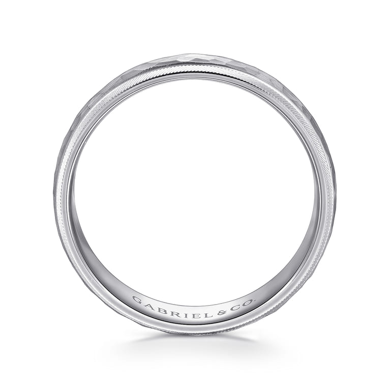 Simon - 14K White Gold 6mm - Men's Wedding Band in Hammered Finish - Shot 2
