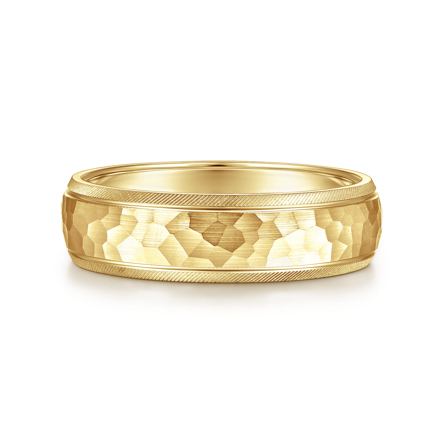 Simon - 14K Yellow Gold 6mm - Men's Wedding Band in Hammered Finish - Shot 1