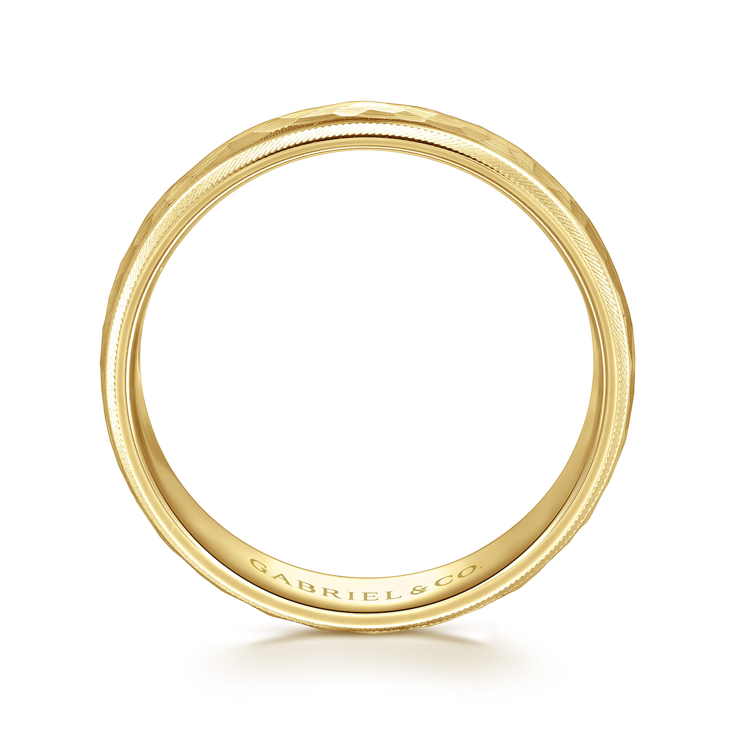 Simon - 14K Yellow Gold 6mm - Men's Wedding Band in Hammered Finish - Shot 2