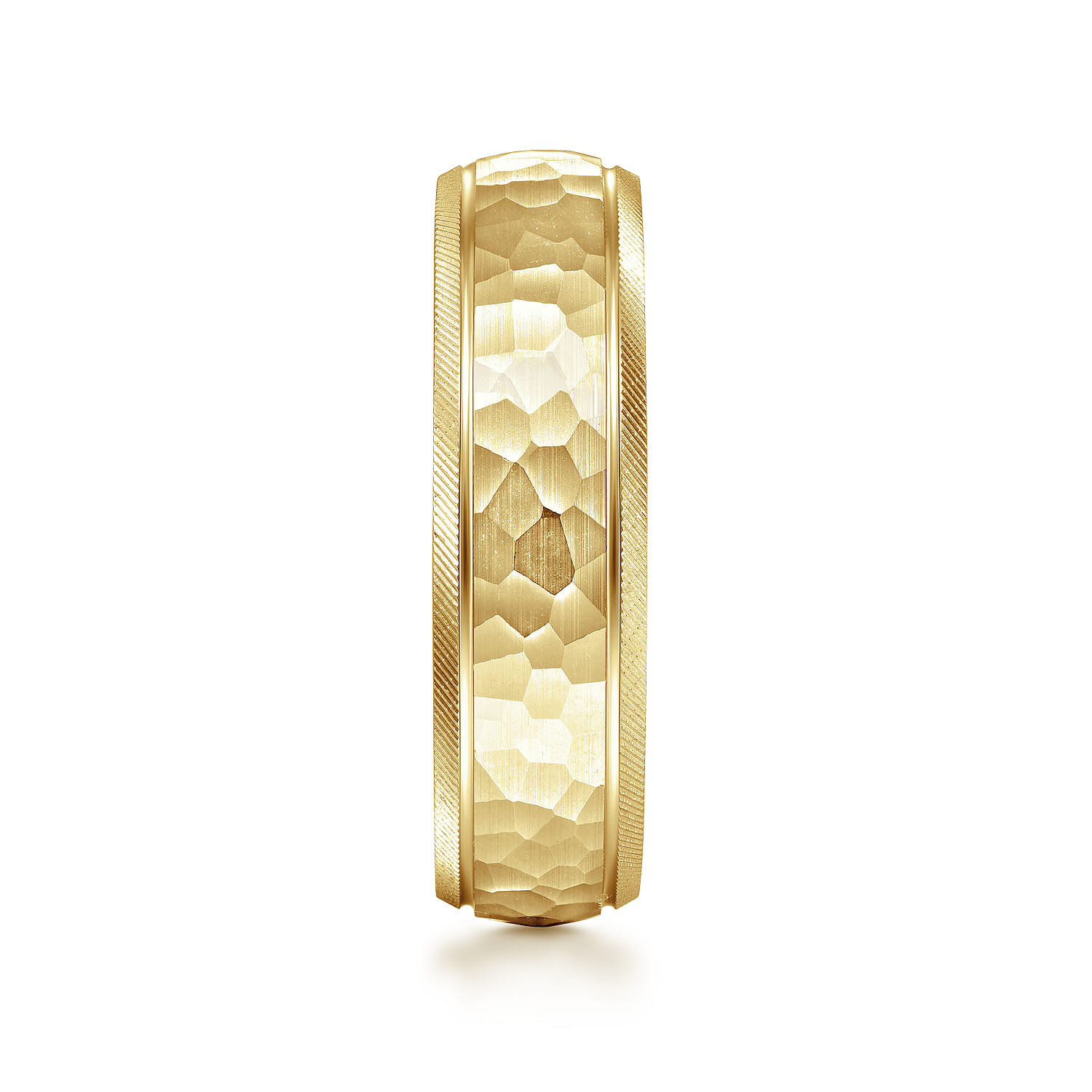Simon - 14K Yellow Gold 6mm - Men's Wedding Band in Hammered Finish - Shot 4