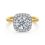 Simona - 14K White-Yellow Gold Round Halo Diamond Engagement Ring