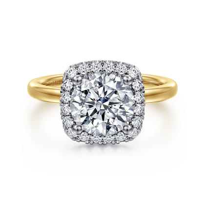 Simona - 14K White-Yellow Gold Round Halo Diamond Engagement Ring