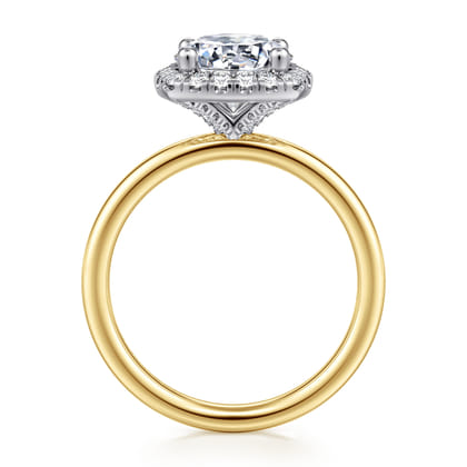 Simona - 14K White-Yellow Gold Round Halo Diamond Engagement Ring