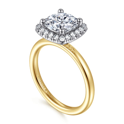 Simona - 14K White-Yellow Gold Round Halo Diamond Engagement Ring