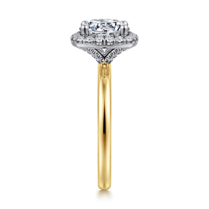 Simona - 14K White-Yellow Gold Round Halo Diamond Engagement Ring