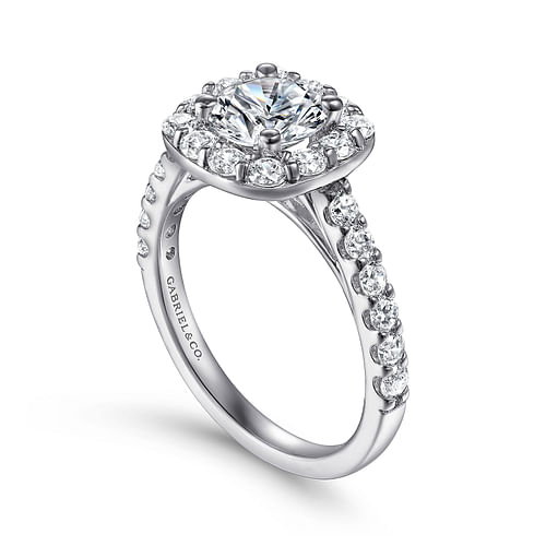 Skylar - 14K White Gold Cushion Halo Round Diamond Engagement Ring - 0.91 ct - Shot 3