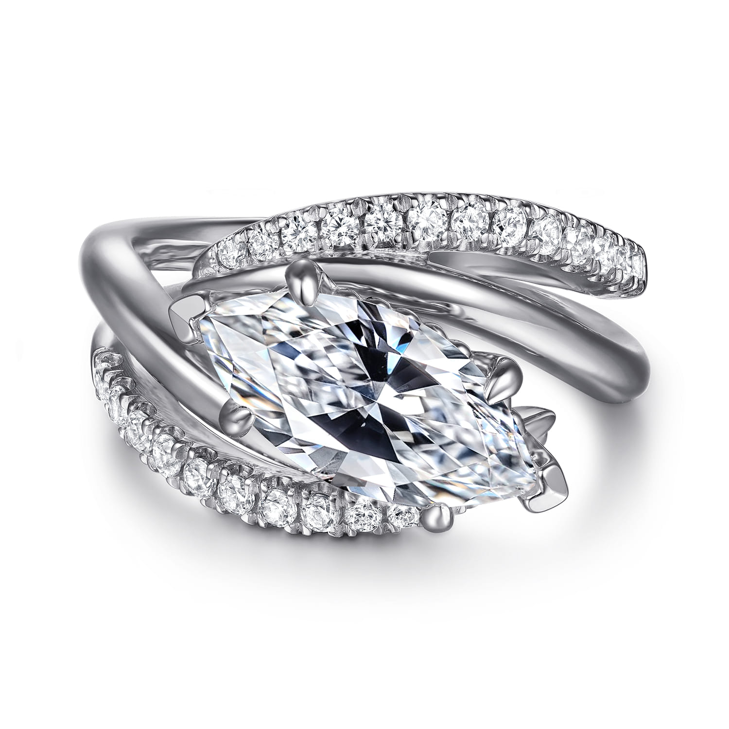 Slate - 14K White Gold Bypass Marquise Shape Diamond Engagement Ring