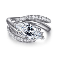 Slate - 14K White Gold Bypass Marquise Shape Diamond Engagement Ring