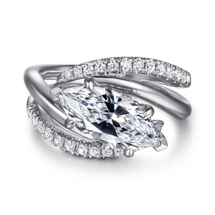 Slate - 14K White Gold Bypass Marquise Shape Diamond Engagement Ring