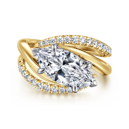 Slate - 14K White-Yellow Gold Bypass Marquise Shape Diamond Engagement Ring