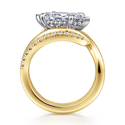 Slate - 14K White-Yellow Gold Bypass Marquise Shape Diamond Engagement Ring