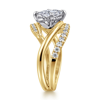 Slate - 14K White-Yellow Gold Bypass Marquise Shape Diamond Engagement Ring